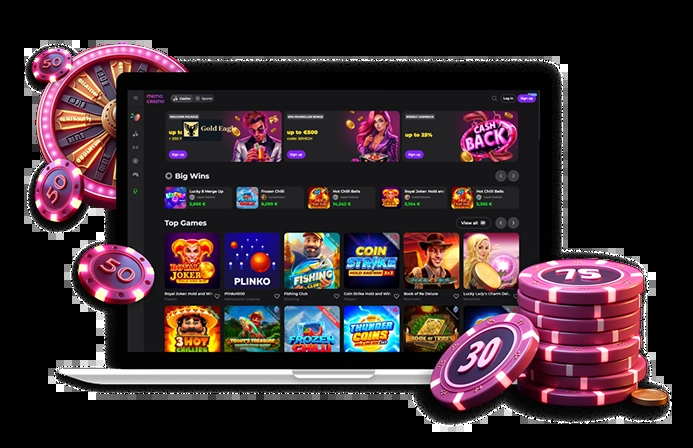 Memo Casino platform interface showing game lobby and promotional banners